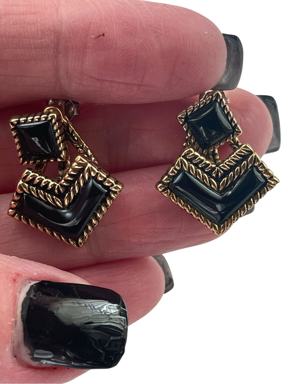 Studio Barse Bronze & 925 Sterling Black Onyx Front Back Earrings Statement Desi